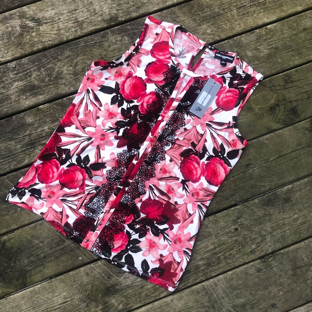 NWT. Floral & Lace KARL LAGERFELD Sleeveless Tank